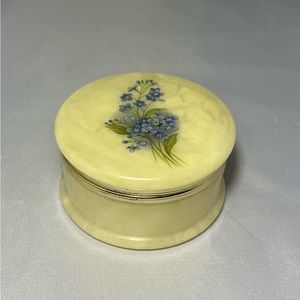 Vintage Hand Carved Alabaster Trinket Box Made in Italy Hinged Lid Blue Flower